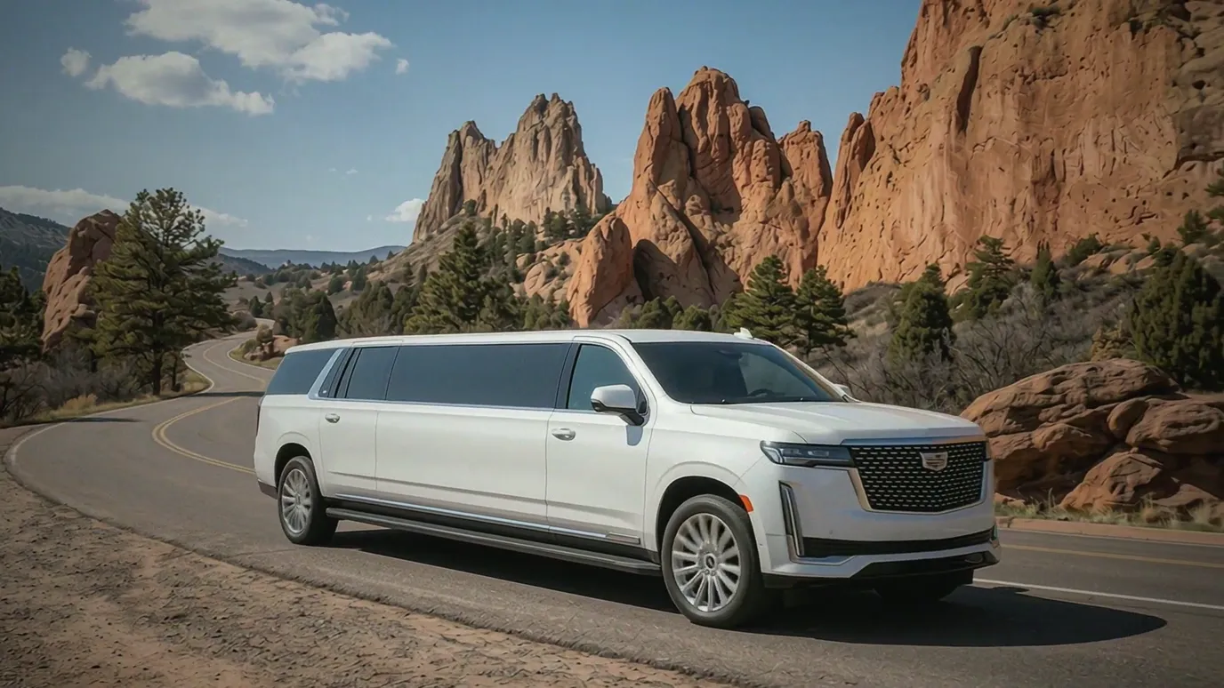 Colorado white Cadillac Escalade 20 passenger stretch limo